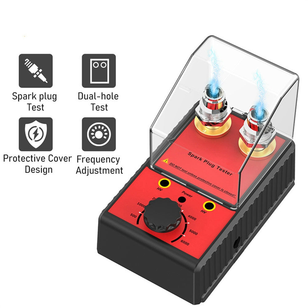 0-6000rpm 12v Spark Plug Tester Diagnostic Tool Double Hole Testing Analyzer Ignition System Detector Red US Plug