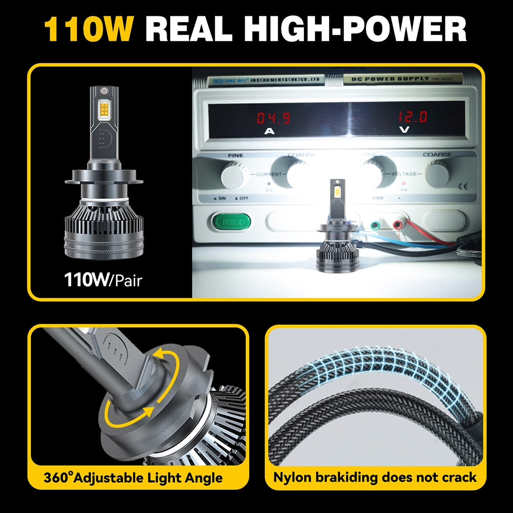 1 Pair Car LED Headlight Bulbs H1 9005 H7 H4 High-Power Liquid-Cooled Copper Tube Lamp 6000k White Light H7