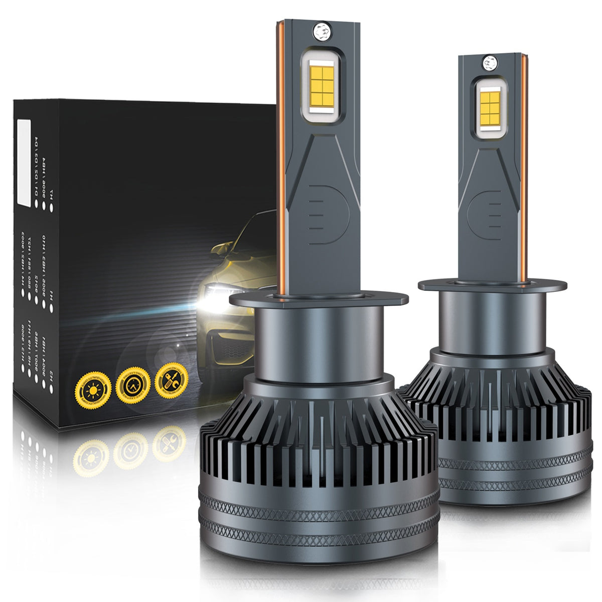 1 Pair Car LED Headlight Bulbs H1 9005 H7 H4 High-Power Liquid-Cooled Copper Tube Lamp 6000k White Light H1
