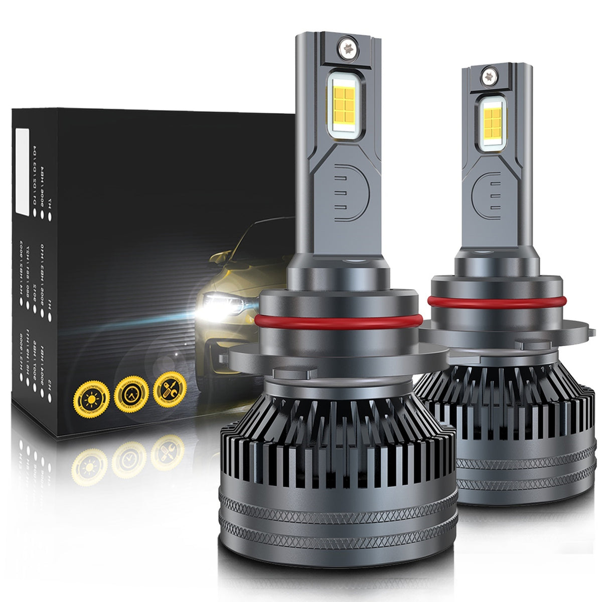 1 Pair Car LED Headlight Bulbs H1 9005 H7 H4 High-Power Liquid-Cooled Copper Tube Lamp 6000k White Light 9005