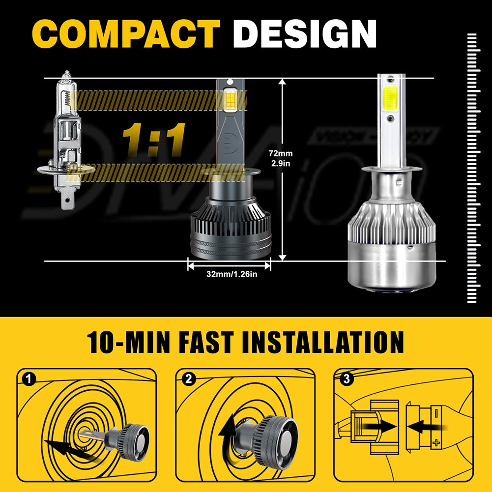 1 Pair Car LED Headlight Bulbs H1 9005 H7 H4 High-Power Liquid-Cooled Copper Tube Lamp 6000k White Light H4