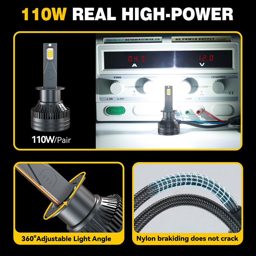 1 Pair Car LED Headlight Bulbs H1 9005 H7 H4 High-Power Liquid-Cooled Copper Tube Lamp 6000k White Light H4