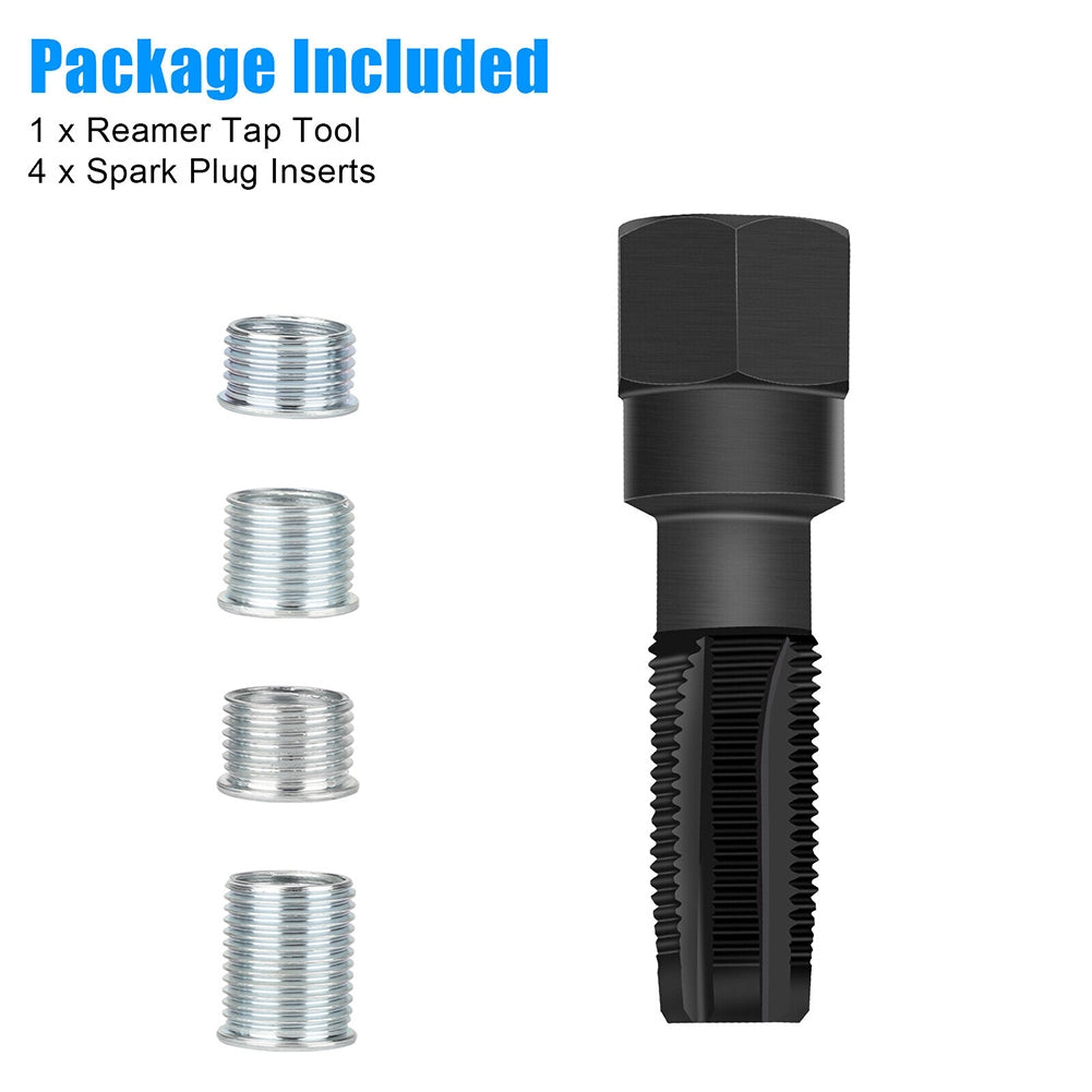 M14 x 1.25 Carbon Steel Spark Plug Re-thread Repair Tool Tap Reamer Inserts Kit 14mm For Spark Plug Thread Repairing black