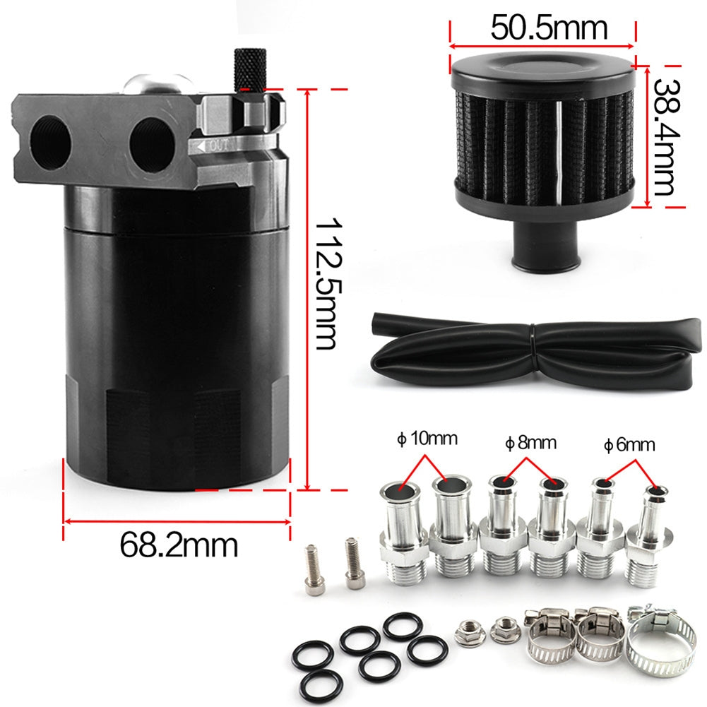 300ML Oil Catch Can Kit Universal Aluminum Oil Separator Catch Can With Breather Filter 6mm 8mm 10mm Adapters Baffled Tank Reservoir Automobile Accessories blue
