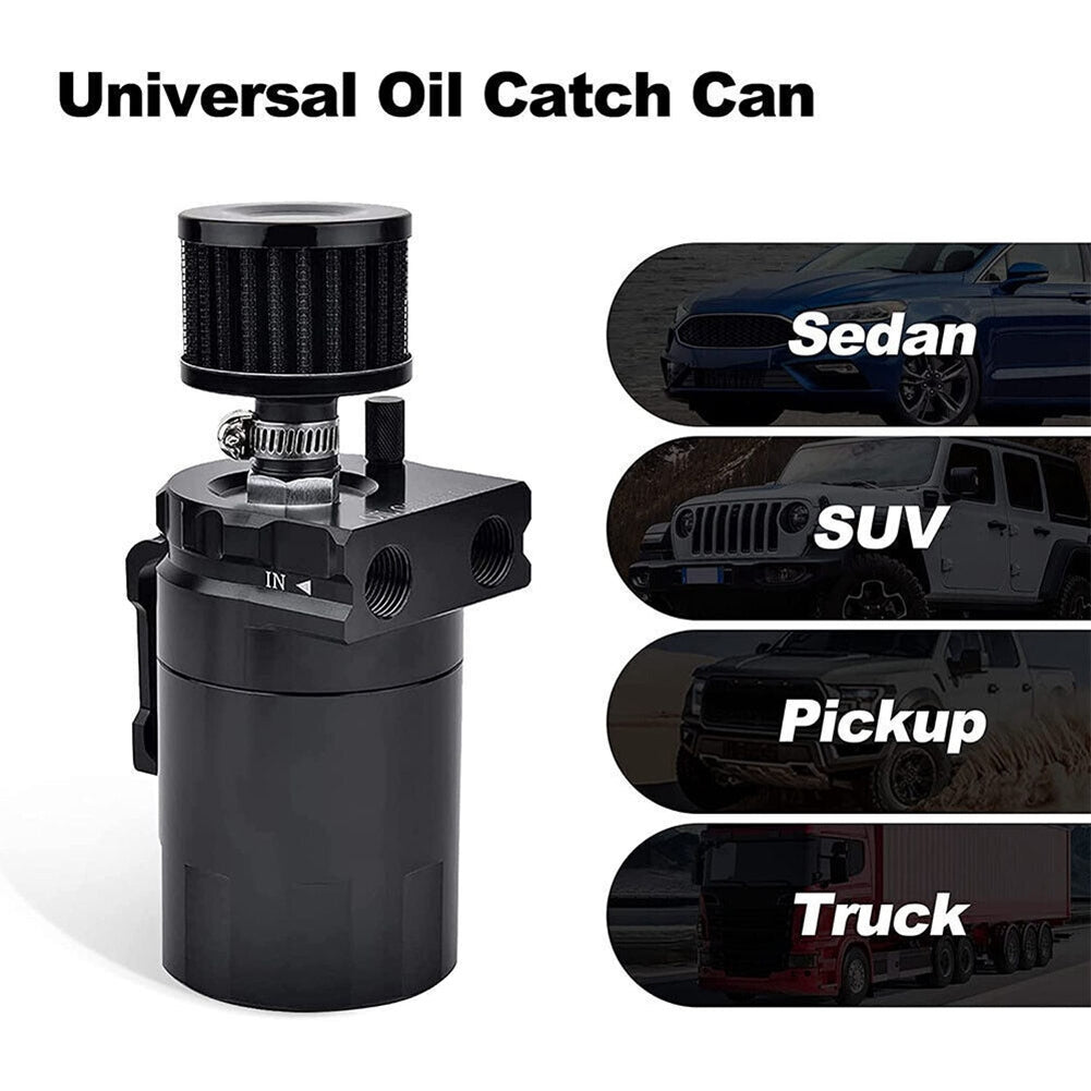 300ML Oil Catch Can Kit Universal Aluminum Oil Separator Catch Can With Breather Filter 6mm 8mm 10mm Adapters Baffled Tank Reservoir Automobile Accessories red