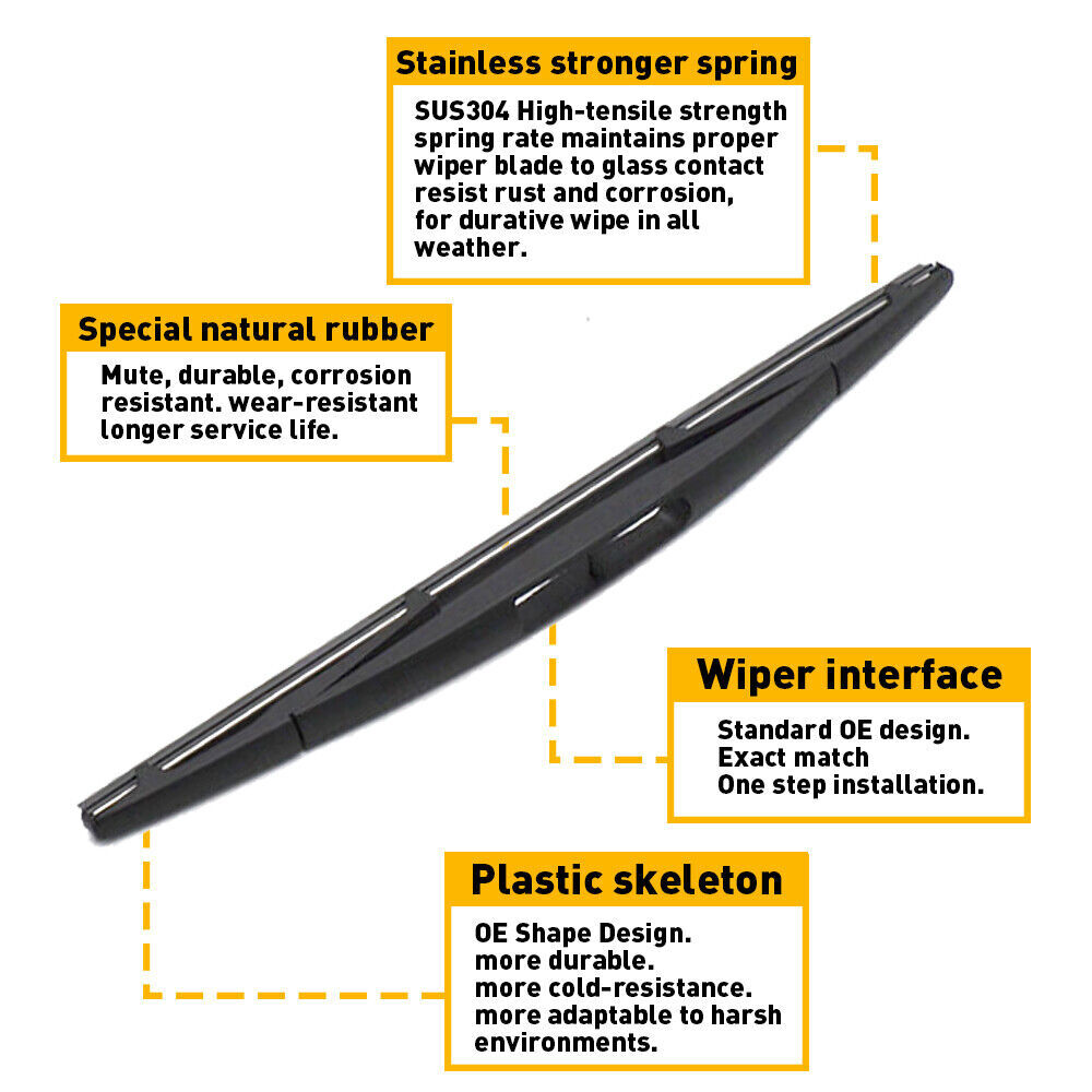 Rear Wiper Arm Blade Assembly Compatible For Chevrolet 2007-2014 1500 / 2007-2013 2500 Replaces 15277756 15798935 25820122 Back Windshield Wiper Accessories black