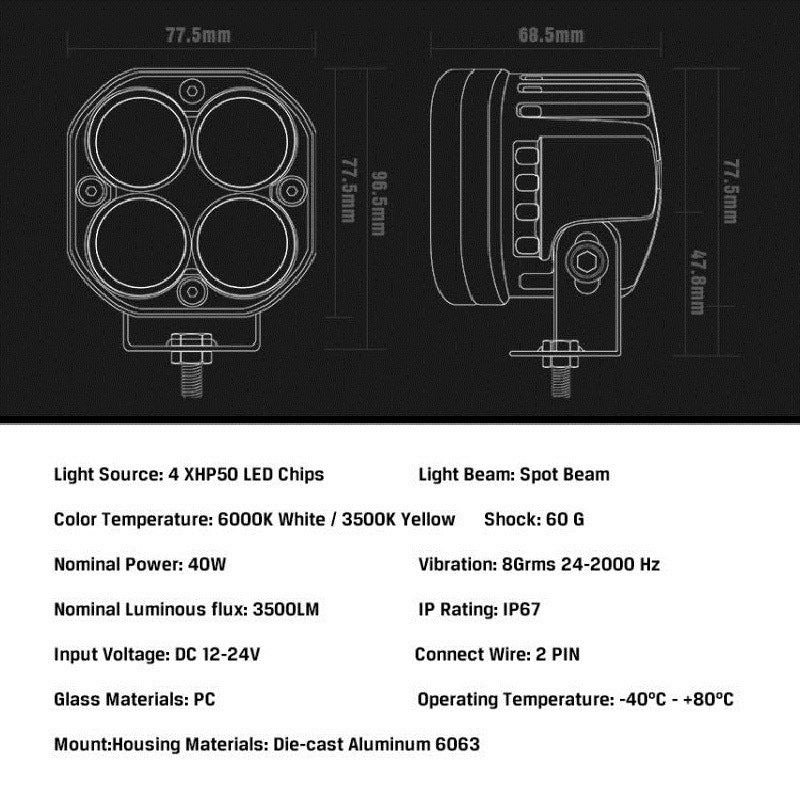 Car Motorcycle 3 Inch 40w Led Waterproof Working Light Spotlight Off-road Atv Driving Light Headlight Spot Light For Trucks Cars White light