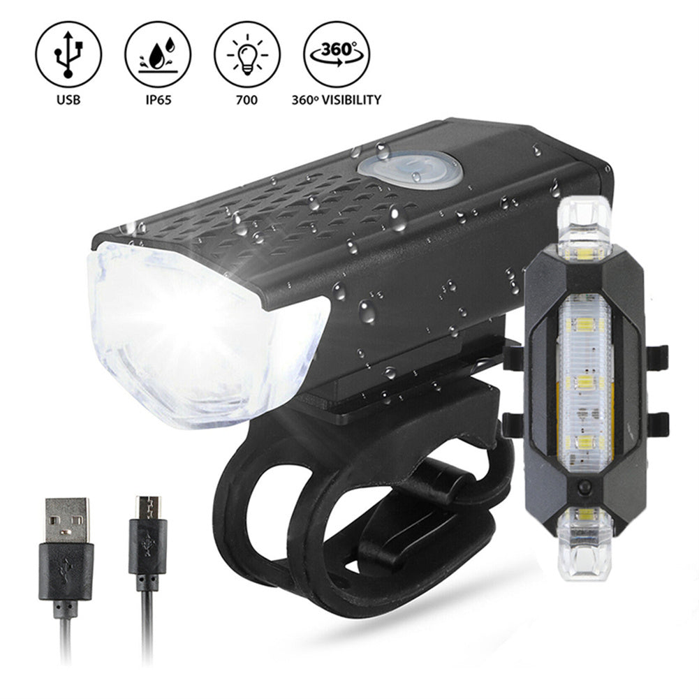 Bike Bicycle Lights USB LED Rechargeable Set Mtb Road Bike Front Rear Headlights Lamp Cycling Accessories black headlight+red taillight