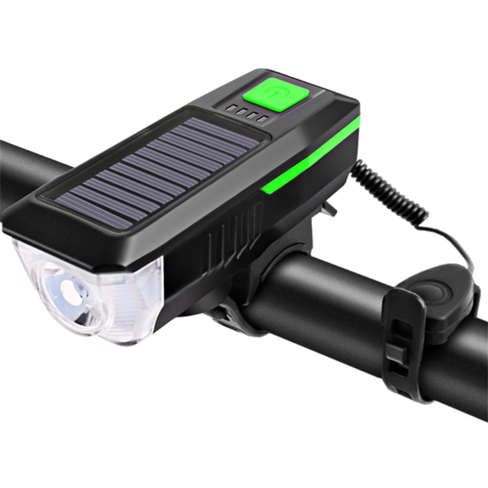 Bike Light Solar Usb Rechargeable Dual Charging Horn Lamp Waterproof Bicycle Front Headlight Flashlight blue