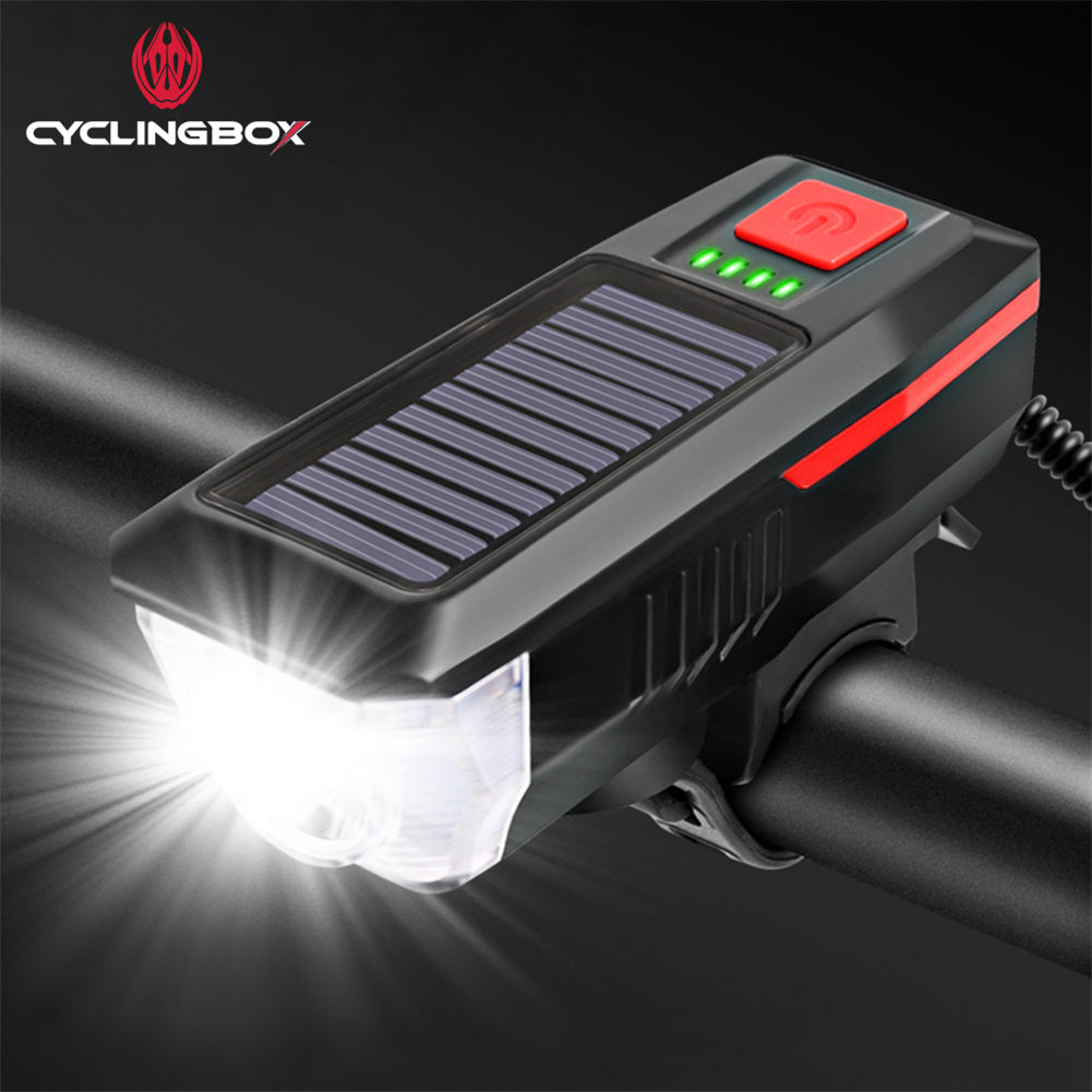 Bike Light Solar Usb Rechargeable Dual Charging Horn Lamp Waterproof Bicycle Front Headlight Flashlight blue