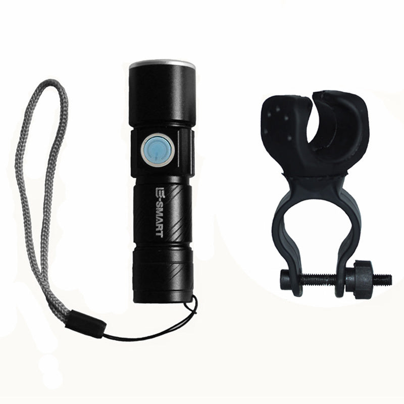 LED Mini Cycle Lamp Built-in Battery USB Rechargeable Zooming Flashlight Waterproof Mountain Bicycle Headlights - Black