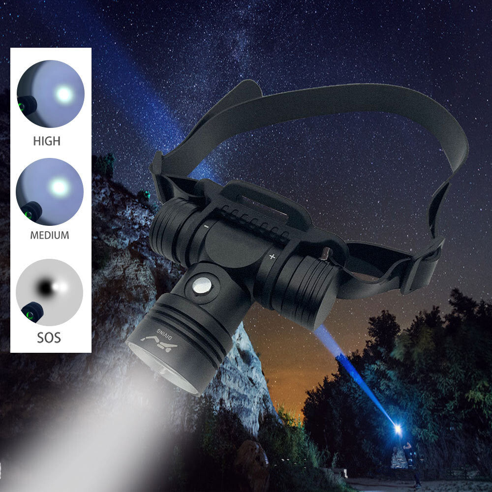 Diving Headlamp 20-40 Meters Waterproof Underwater Headlight L2 Led Head Flashlight L2 single head light-white light (standard belt)