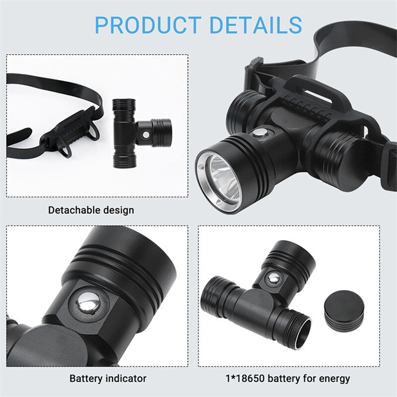 Diving Headlamp 20-40 Meters Waterproof Underwater Headlight L2 Led Head Flashlight L2 single head light-white light (standard belt)