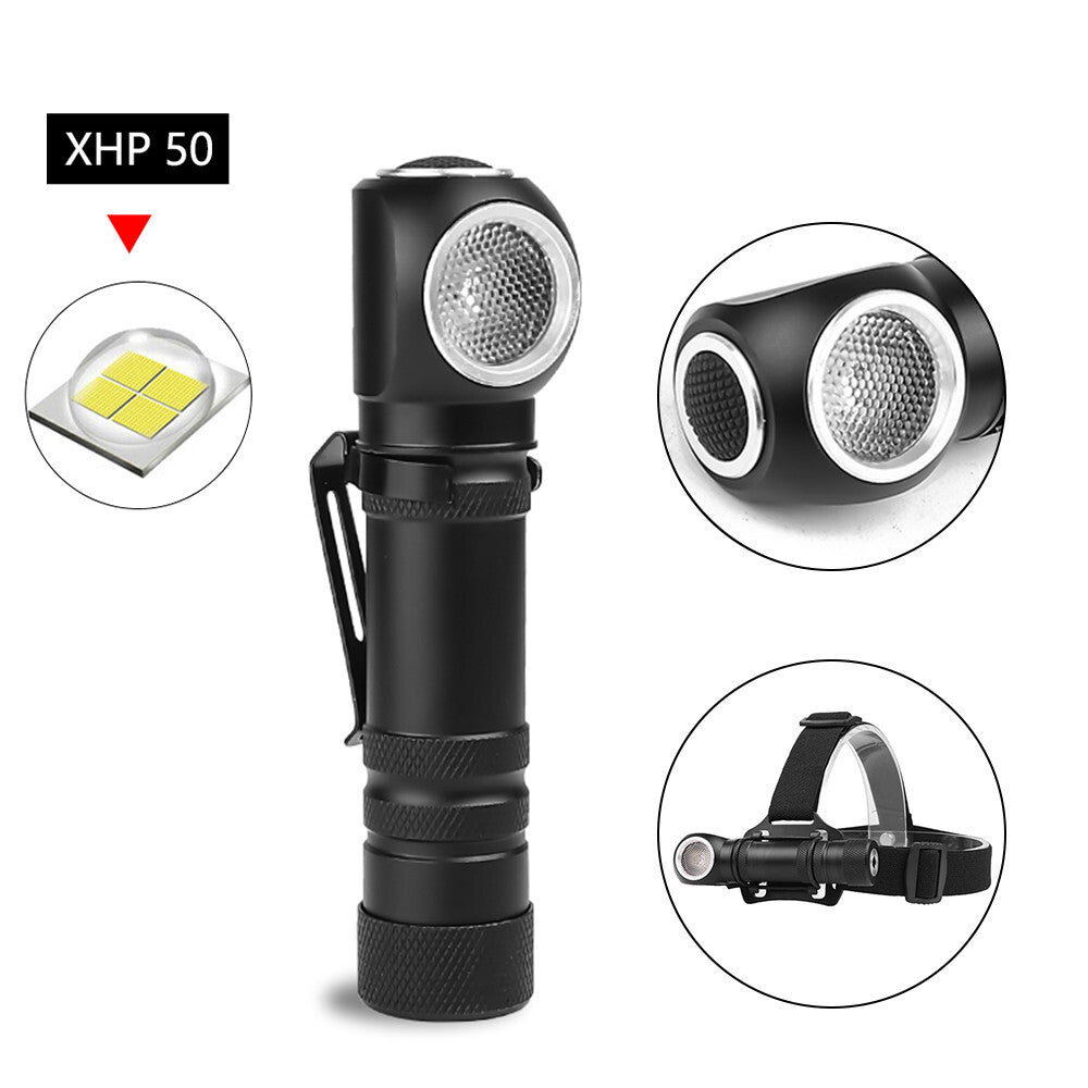 XHP50 LED Flashlight Magnetic Charging P50 Headlight Torch Built-in Battery Multi-purpose Lighting black