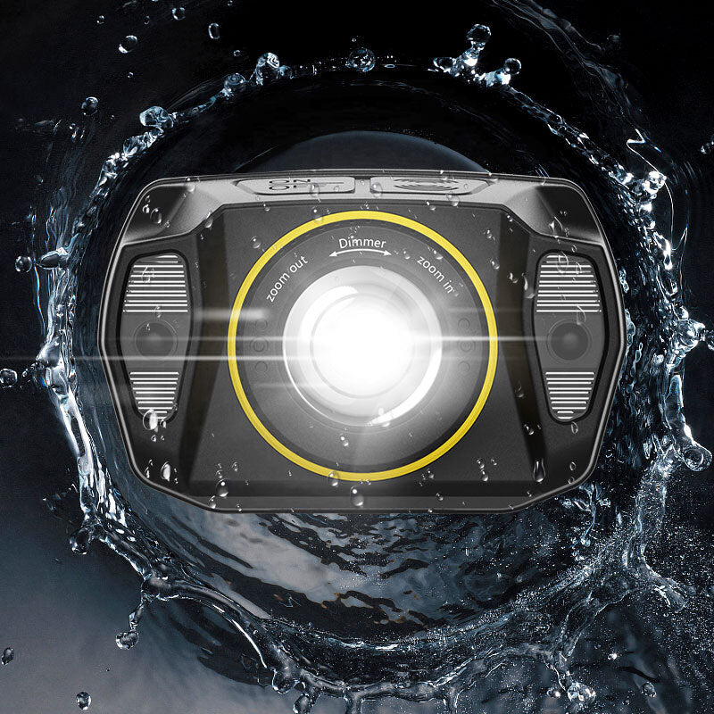 LED Intelligent Induction Headlamp Rotary Zoom Headlight Torch Flashlight black_Model 2052