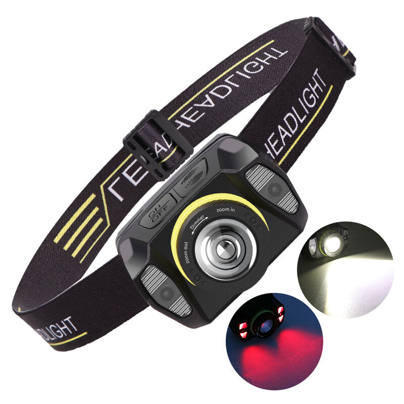 LED Intelligent Induction Headlamp Rotary Zoom Headlight Torch Flashlight black_Model 2052