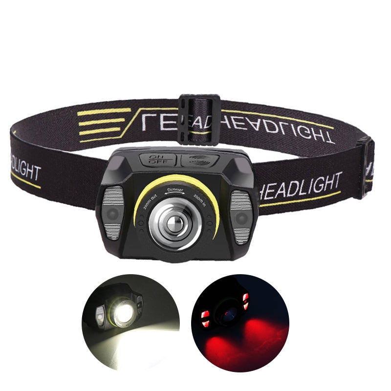 LED Intelligent Induction Headlamp Rotary Zoom Headlight Torch Flashlight black_Model 2052