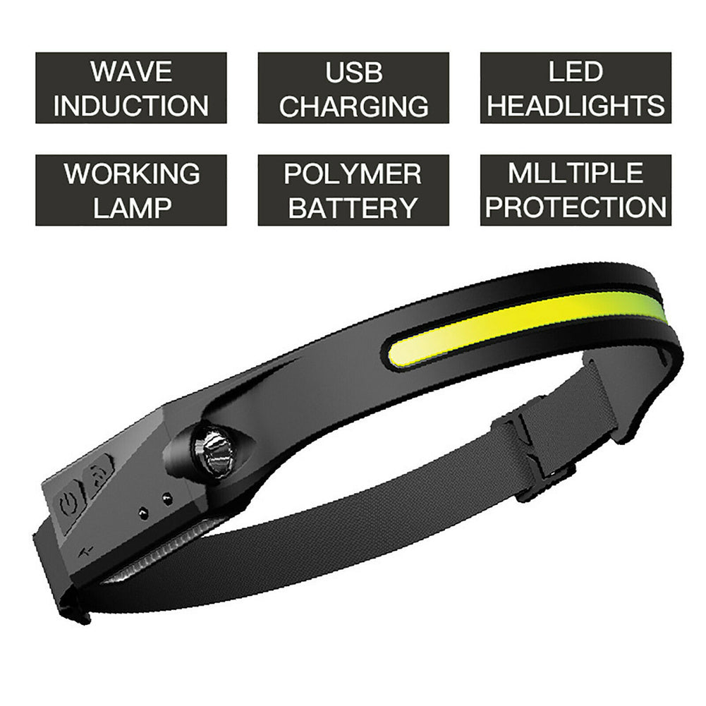 Headlight, Usb Charging 1200mah Dual-light Source Night Running Lamp, Flood Lighting Waterproof Outdoor Hiking Camping Flashlight Black