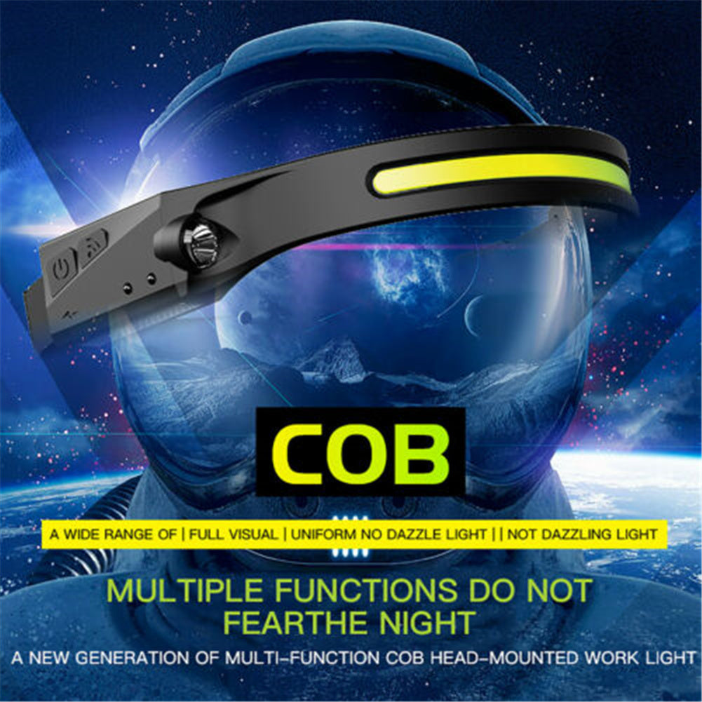 Headlight, Usb Charging 1200mah Dual-light Source Night Running Lamp, Flood Lighting Waterproof Outdoor Hiking Camping Flashlight Black