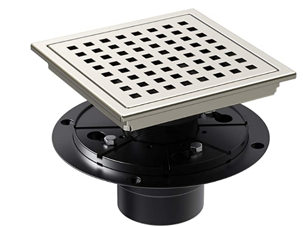 US 4 Inch Square Shower Floor Drain Matte Black High Flow Shower Drain Kit with Flange Removable Grid Cover and Hair Filter