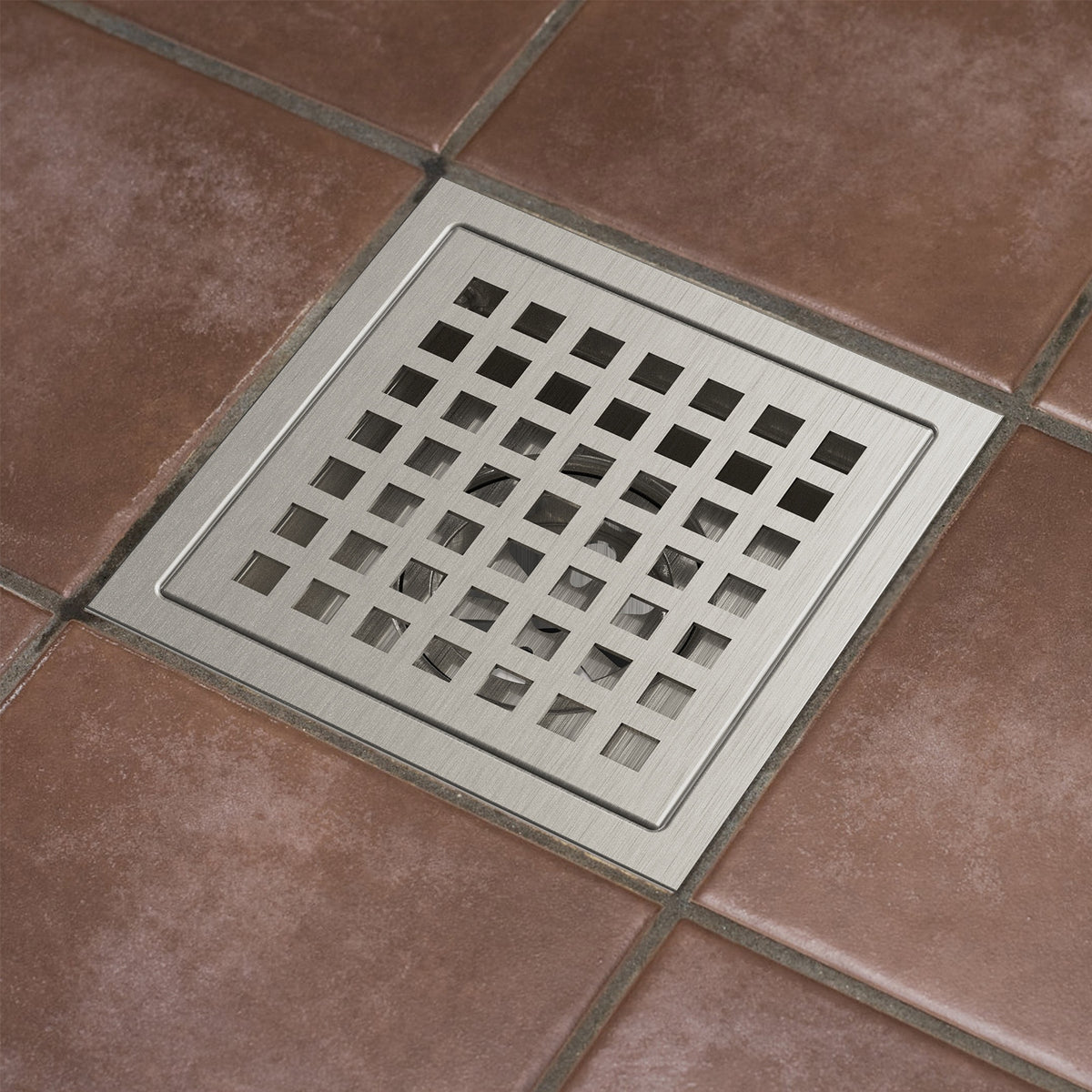 US 4 Inch Square Shower Floor Drain Brushed Nickel High Flow Shower Drain Kit with Flange Removable Grid Cover and Hair Filter