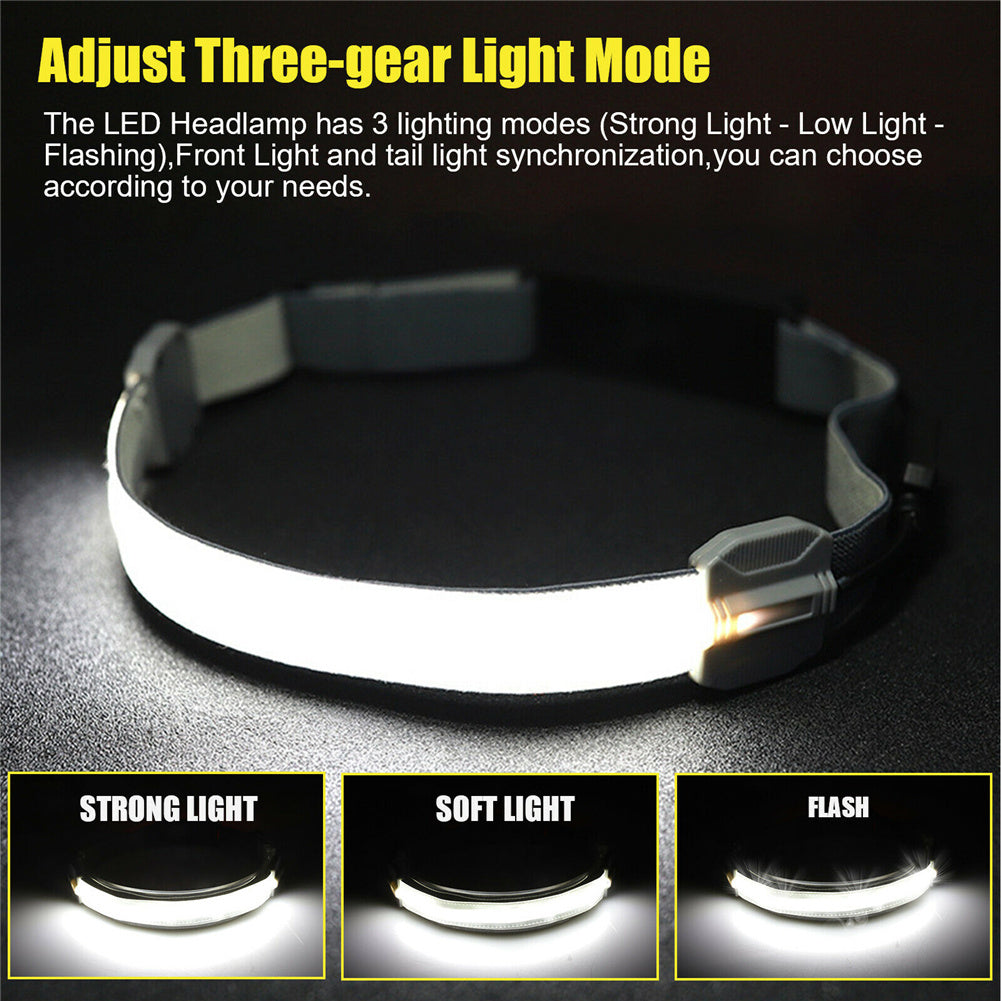 Cob Led Headlight 3 Modes Torch Flashlight Work Light Head Band Lamp Grey