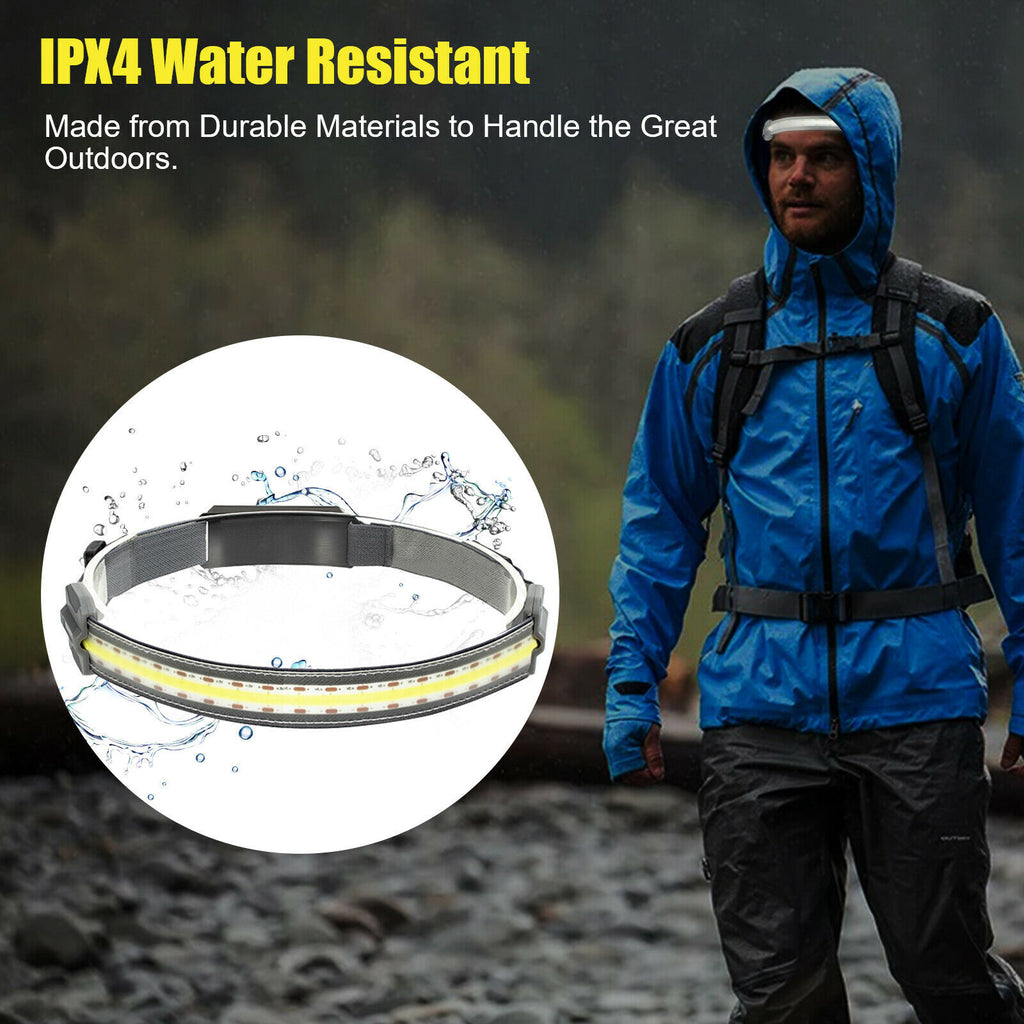 Cob Led Headlight 3 Modes Torch Flashlight Work Light Head Band Lamp Grey