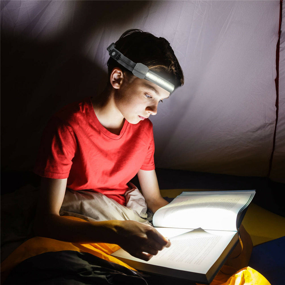 Cob Led Headlight 3 Modes Torch Flashlight Work Light Head Band Lamp Grey