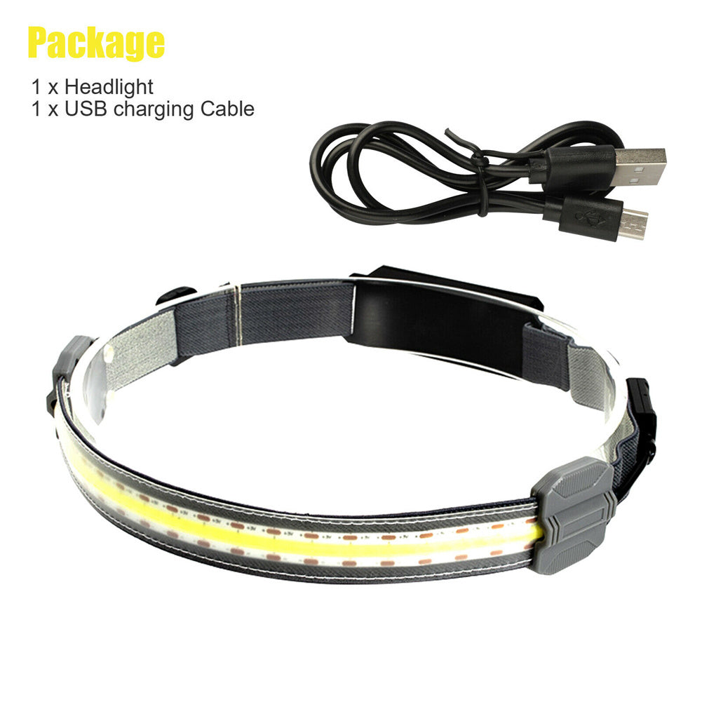 Cob Led Headlight 3 Modes Torch Flashlight Work Light Head Band Lamp Grey