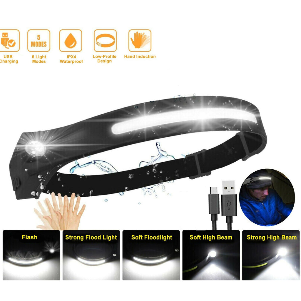 Cob Led Motion Sensing Headlight 5 Modes 350lm Usb Rechargeable