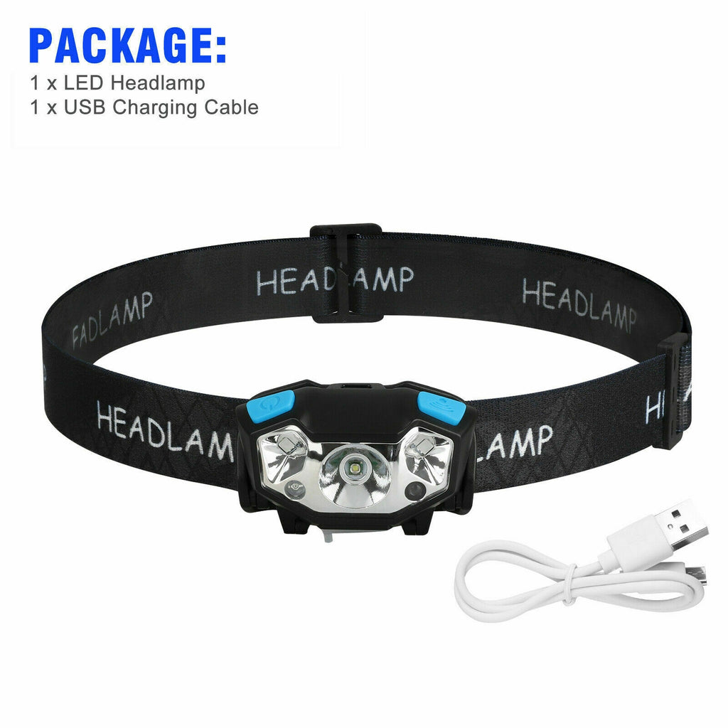 5000lm Led Headlight 5 Modes Ipx4 Waterproof USB Rechargeable Lamp Flashlight Black