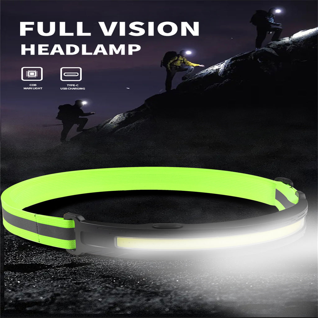 Cob Led Headlight Built-in 700mah Battery Type-c Rechargeable Headlamp Green