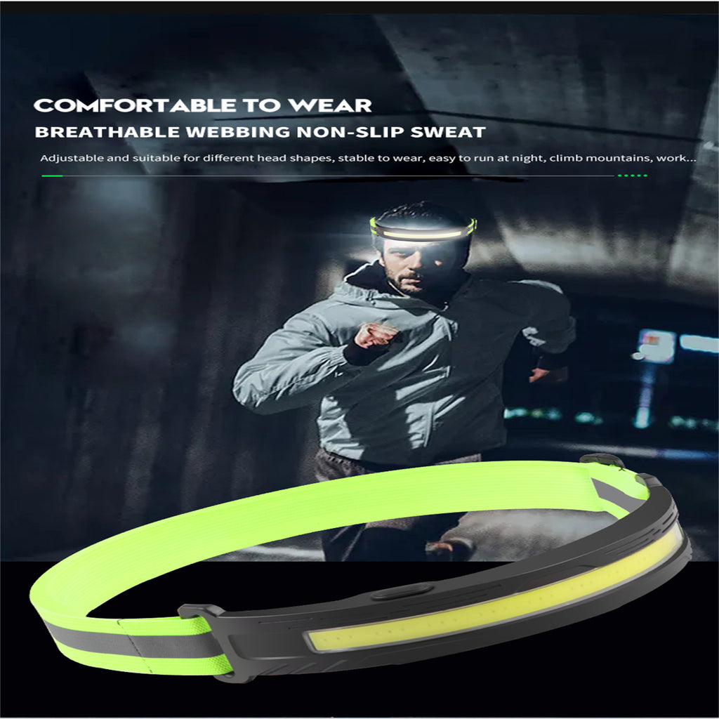Cob Led Headlight Built-in 700mah Battery Type-c Rechargeable Headlamp Green