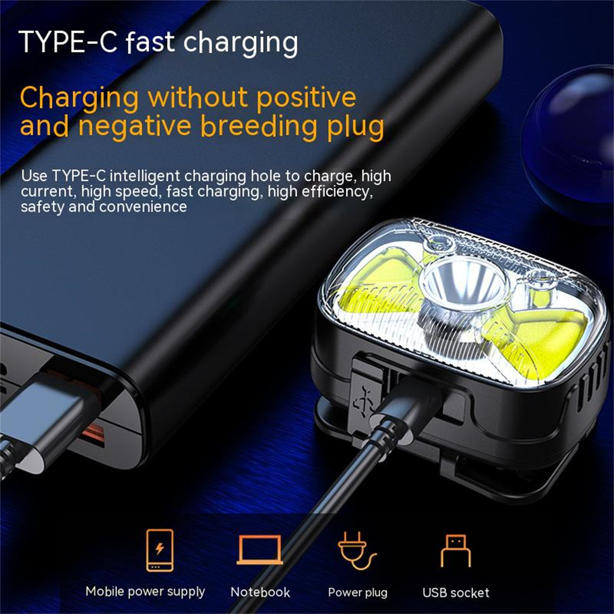 Led Headlight High-brightness Smart Sensor Outdoor Camping Head-mounted Flashlight Torch Black