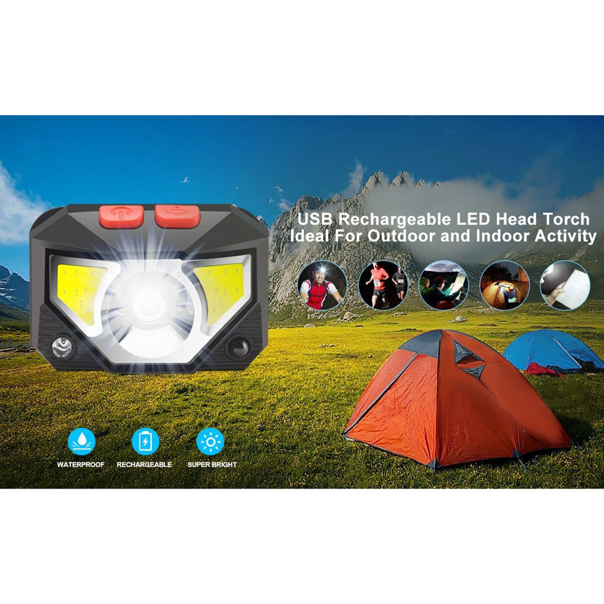 Handheld Led Headlight 8 Modes Powerful Motion Sensor Cob Flashlight Torch Head Lamp for Camping Fishing