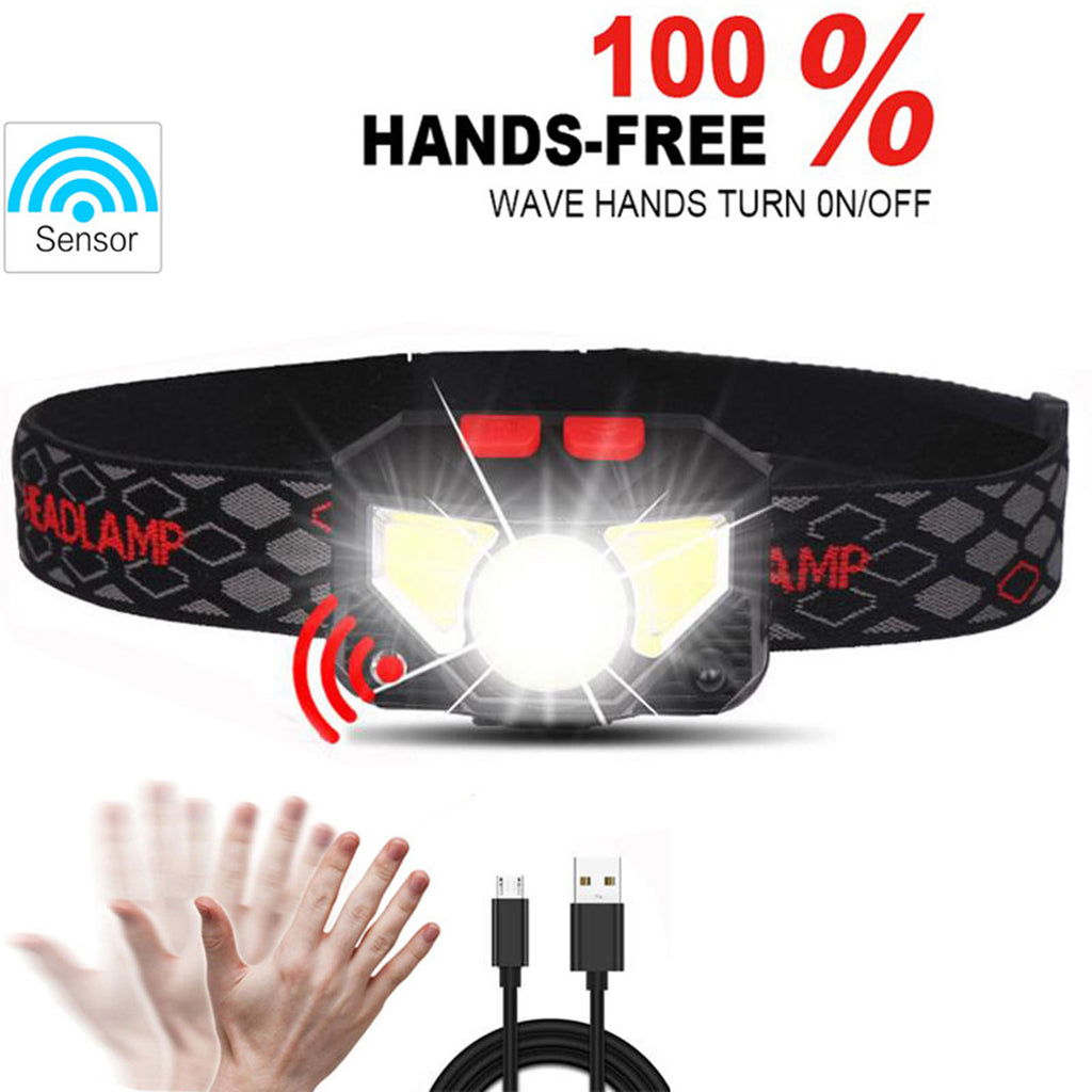 Handheld Led Headlight 8 Modes Powerful Motion Sensor Cob Flashlight Torch Head Lamp for Camping Fishing