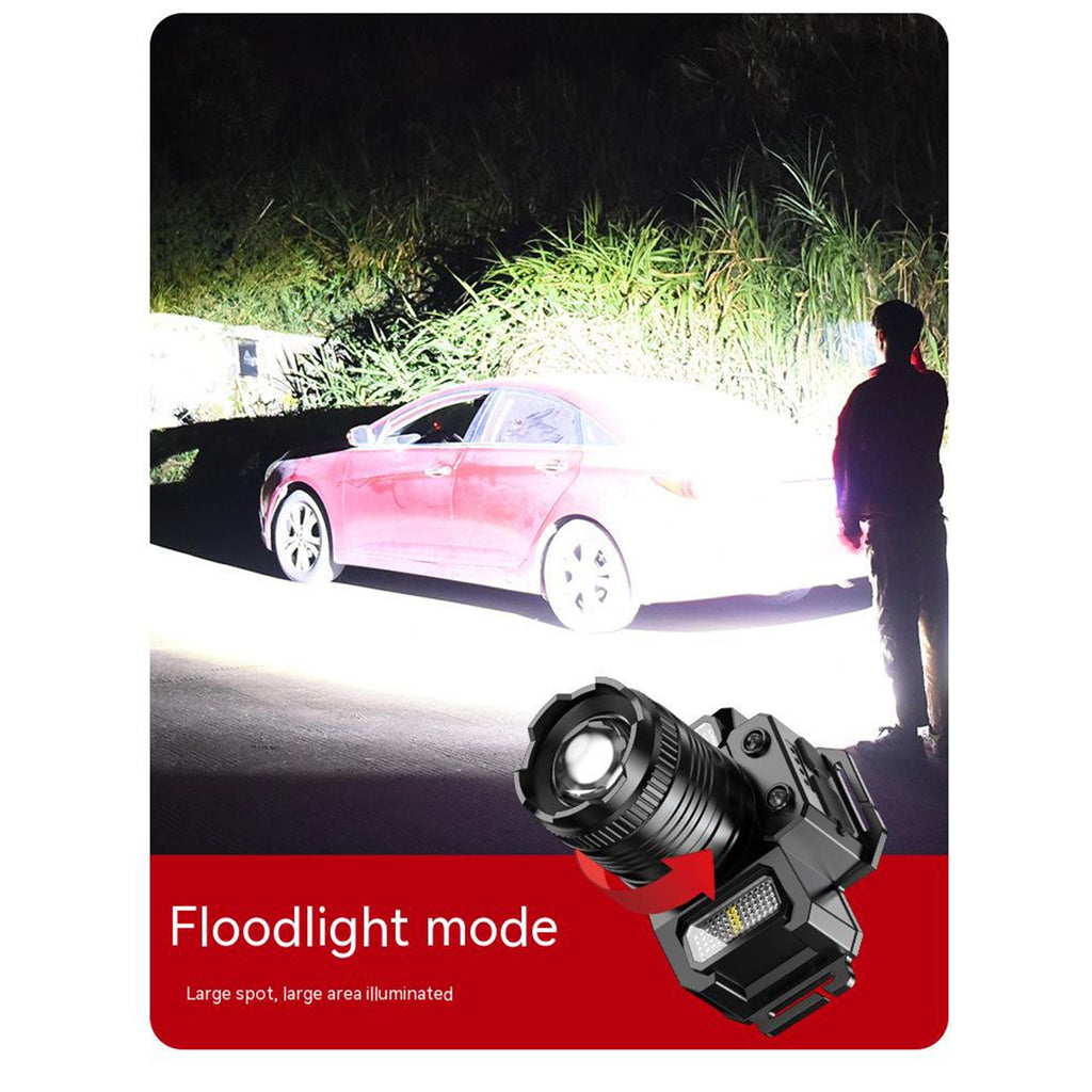 Led Headlight Telescopic Zoom High Brightness Cob Strong Light Outdoor Night Fishing Camping Light Black