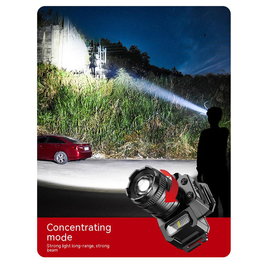 Led Headlight Telescopic Zoom High Brightness Cob Strong Light Outdoor Night Fishing Camping Light Black
