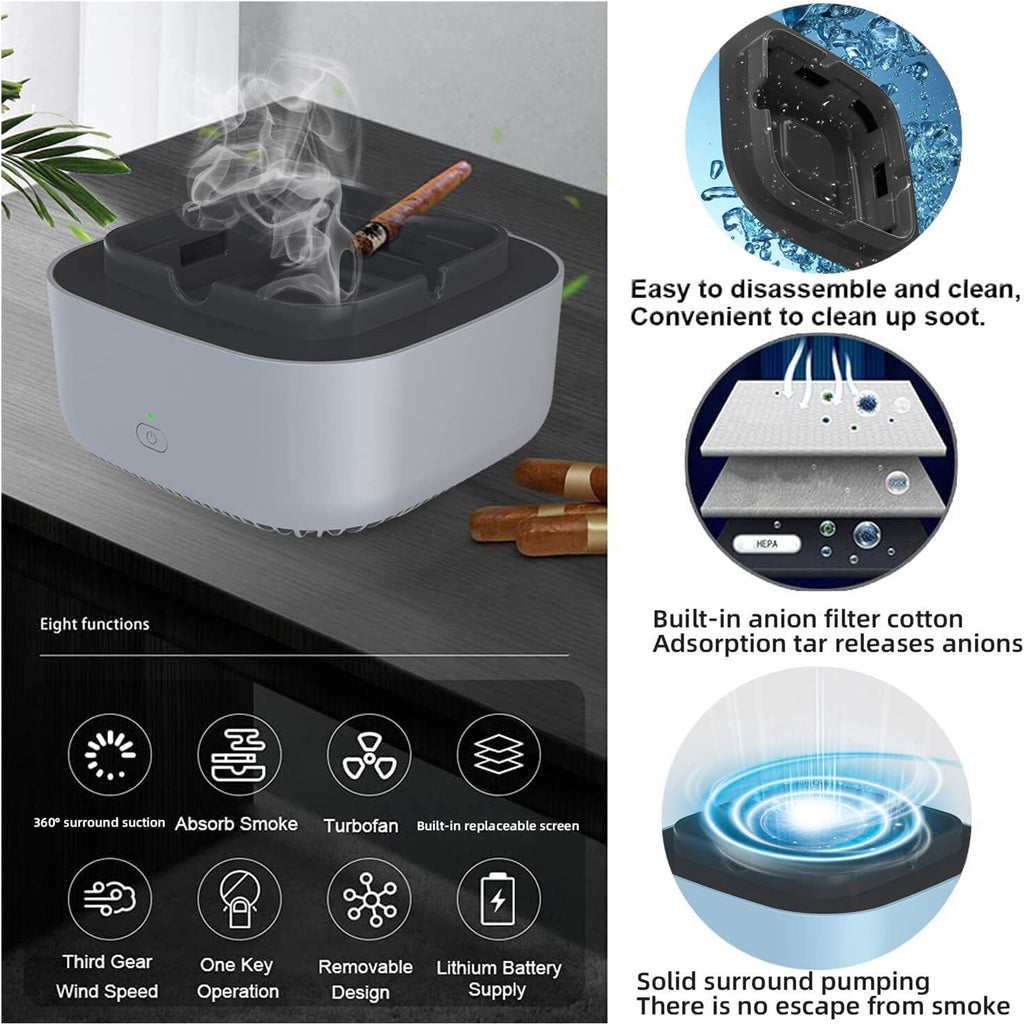 3v Negativeion Ashtray Silent Auto Power-off Air Purifier Filter Harmful Substances Reduce Second-hand Smoke grey