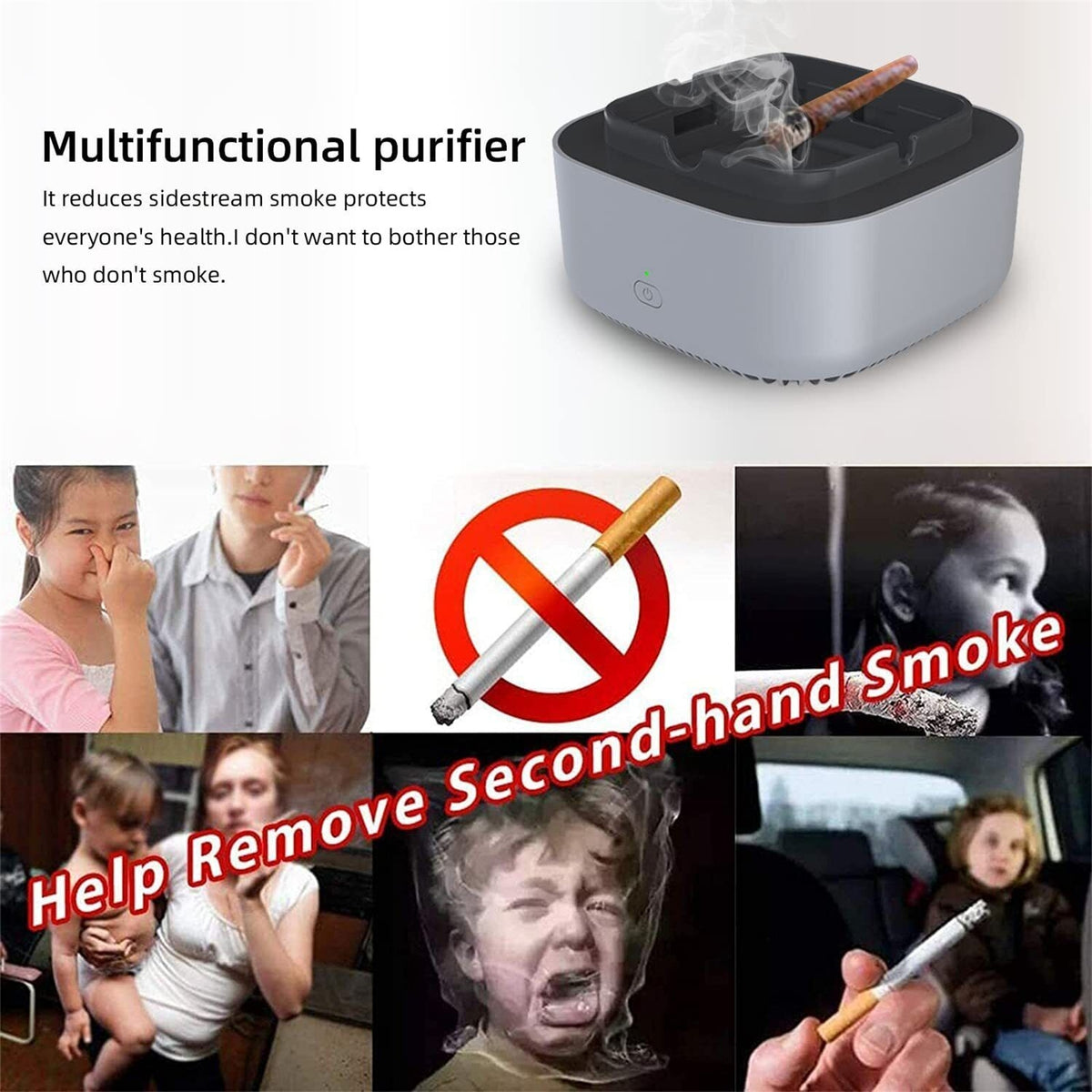 3v Negativeion Ashtray Silent Auto Power-off Air Purifier Filter Harmful Substances Reduce Second-hand Smoke blue