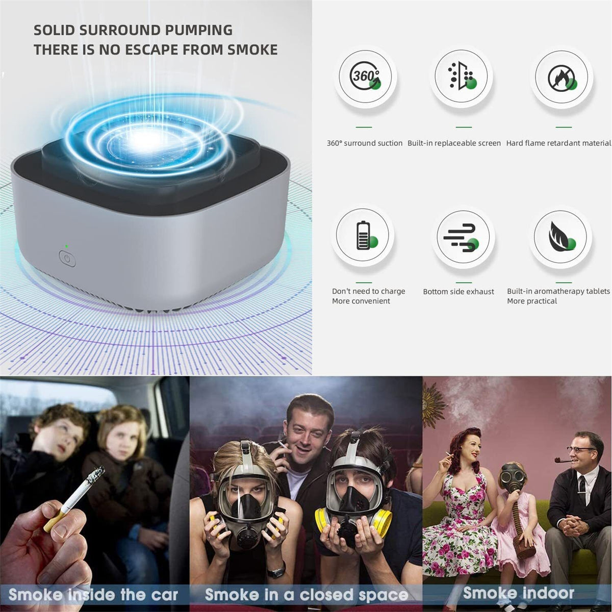 3v Negativeion Ashtray Silent Auto Power-off Air Purifier Filter Harmful Substances Reduce Second-hand Smoke blue