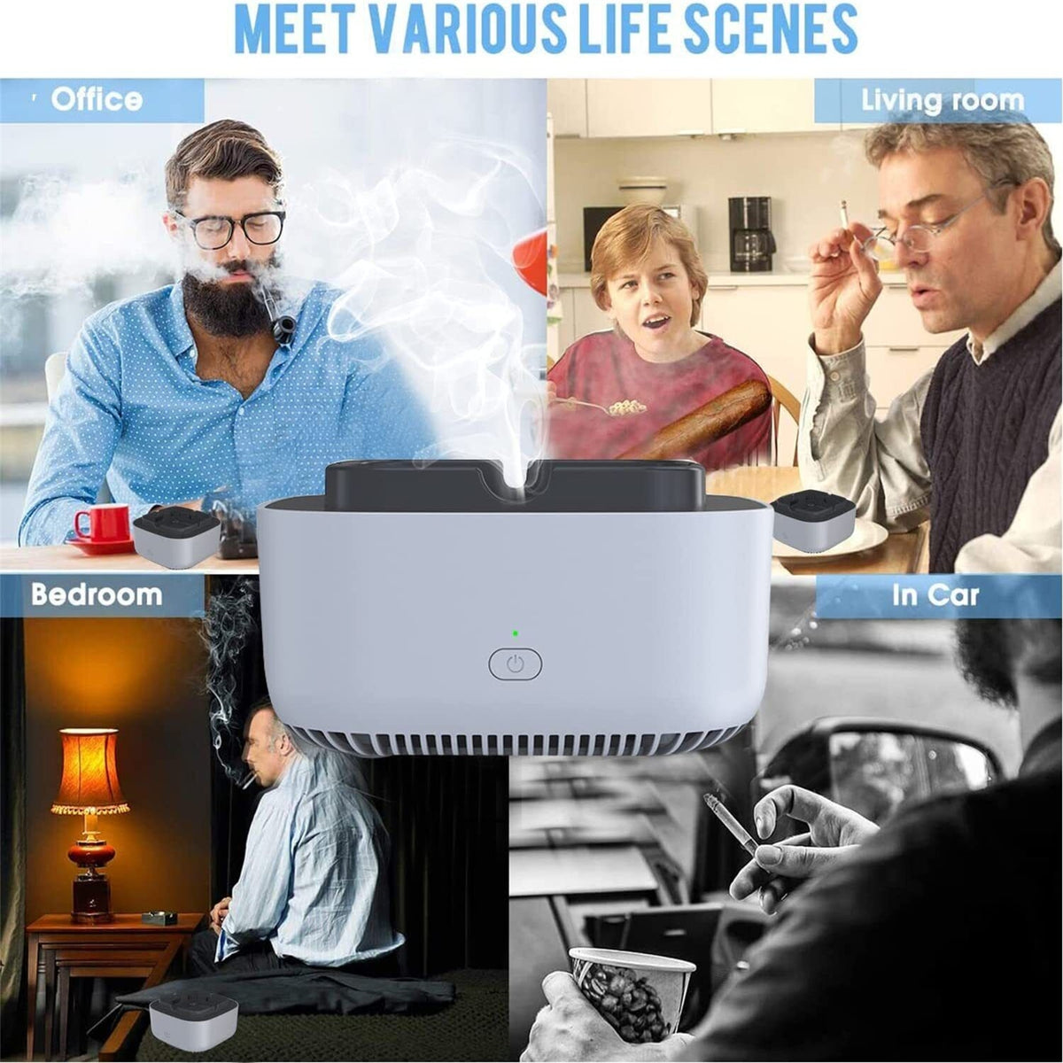 3v Negativeion Ashtray Silent Auto Power-off Air Purifier Filter Harmful Substances Reduce Second-hand Smoke blue