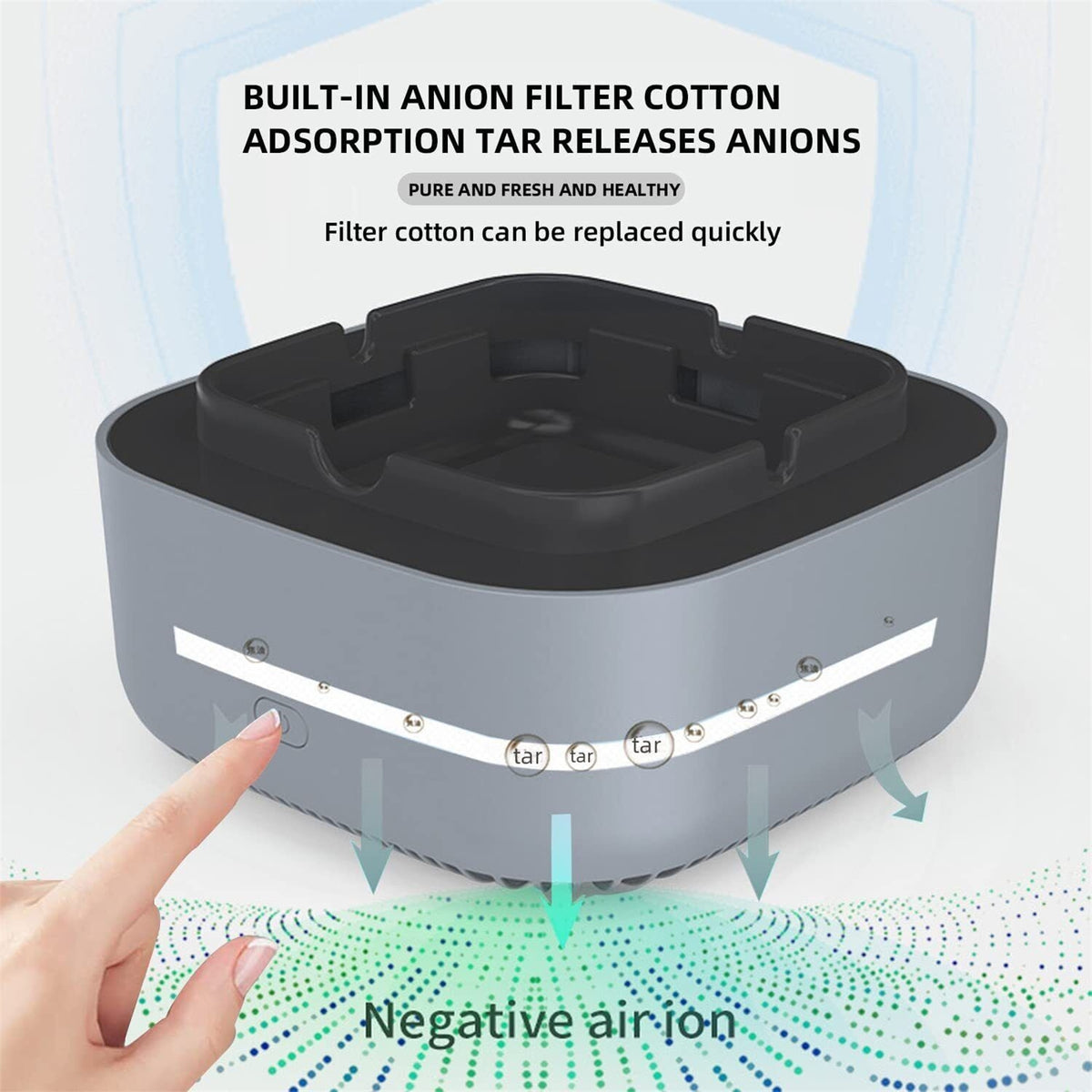 3v Negativeion Ashtray Silent Auto Power-off Air Purifier Filter Harmful Substances Reduce Second-hand Smoke blue