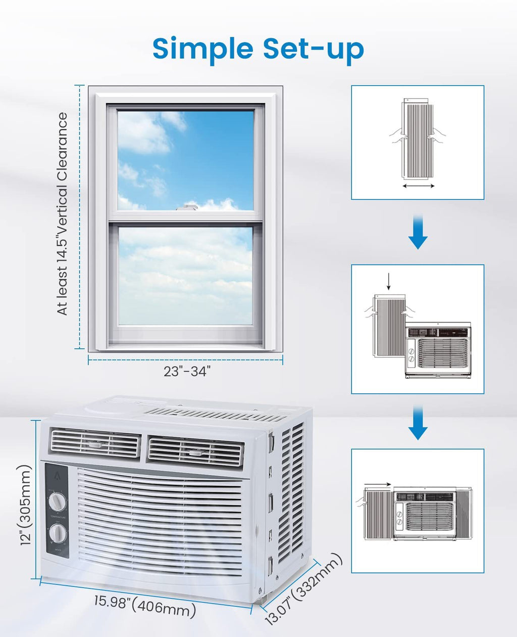 US GARVEE 5000 BTU Window Air Conditioner Window AC Unit with Controls and Reusable Filter