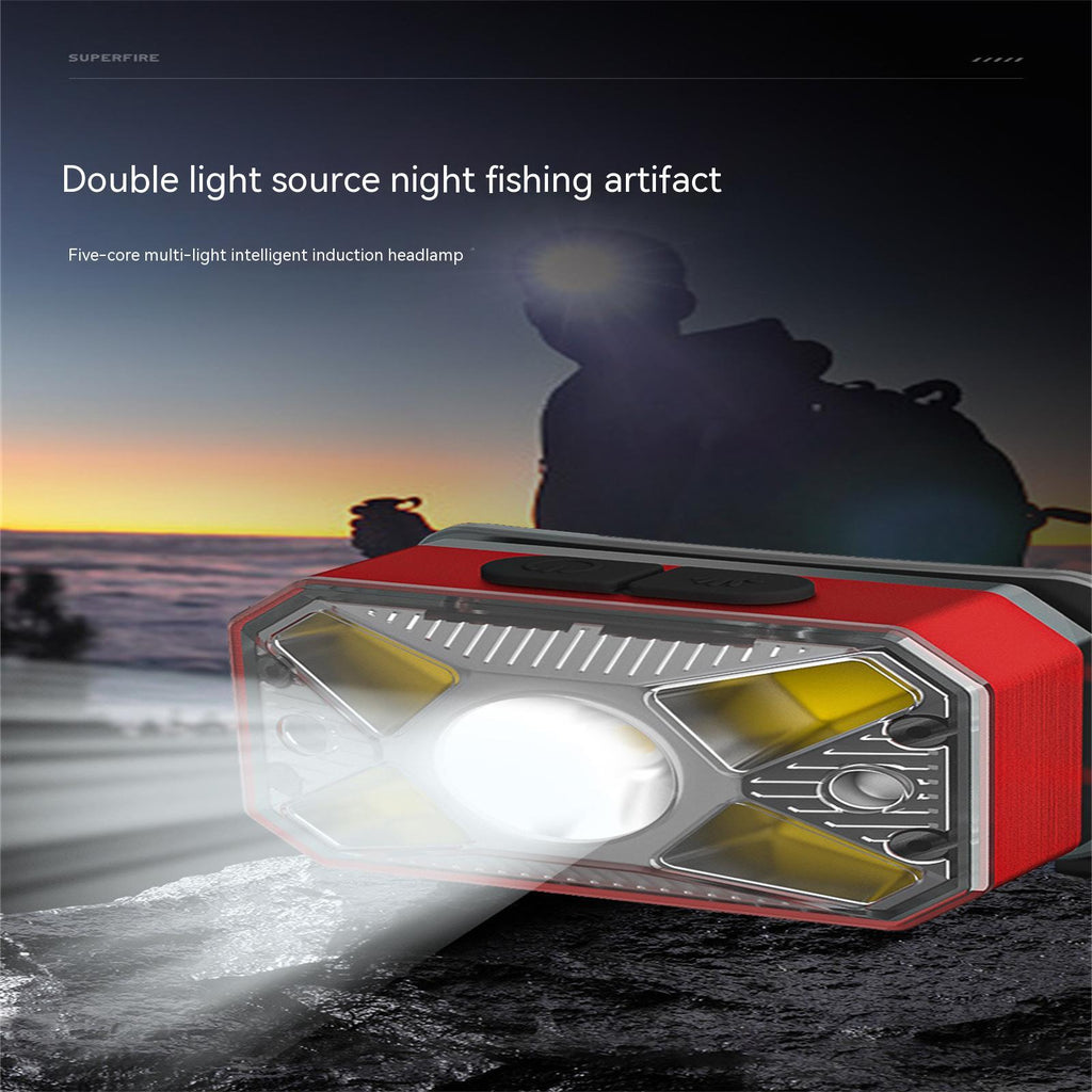 Portable Mini Cob Led Headlight Usb Charging Head-mounted Flashlight Torch Outdoor Fishing Light red