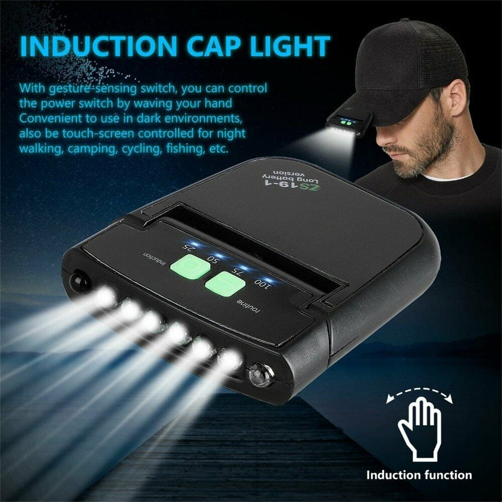 Led Headlight Rechargeable Super Bright Head-mounted Clip On Cap Light Torch For Night Fishing Camping black