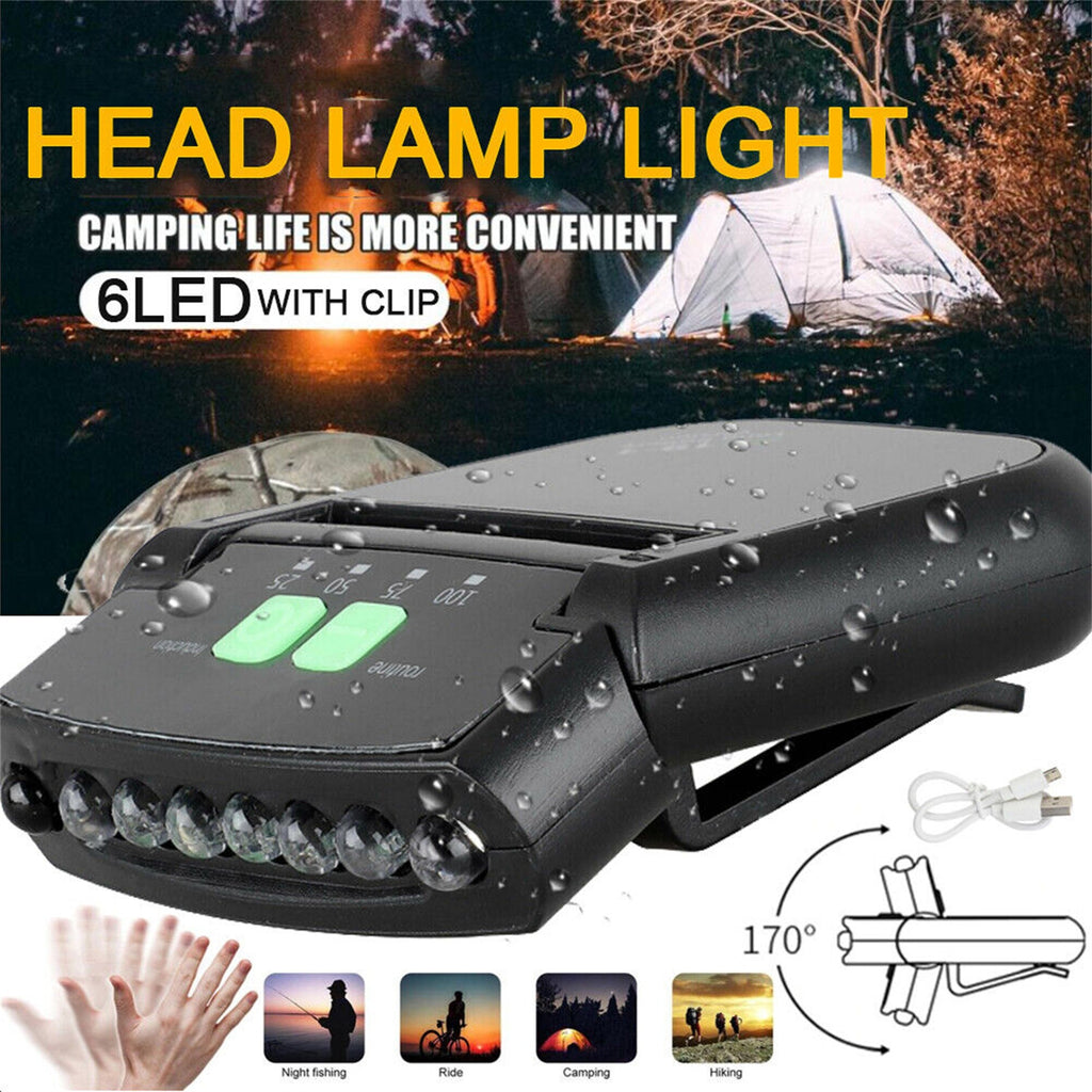 Led Headlight Rechargeable Super Bright Head-mounted Clip On Cap Light Torch For Night Fishing Camping black
