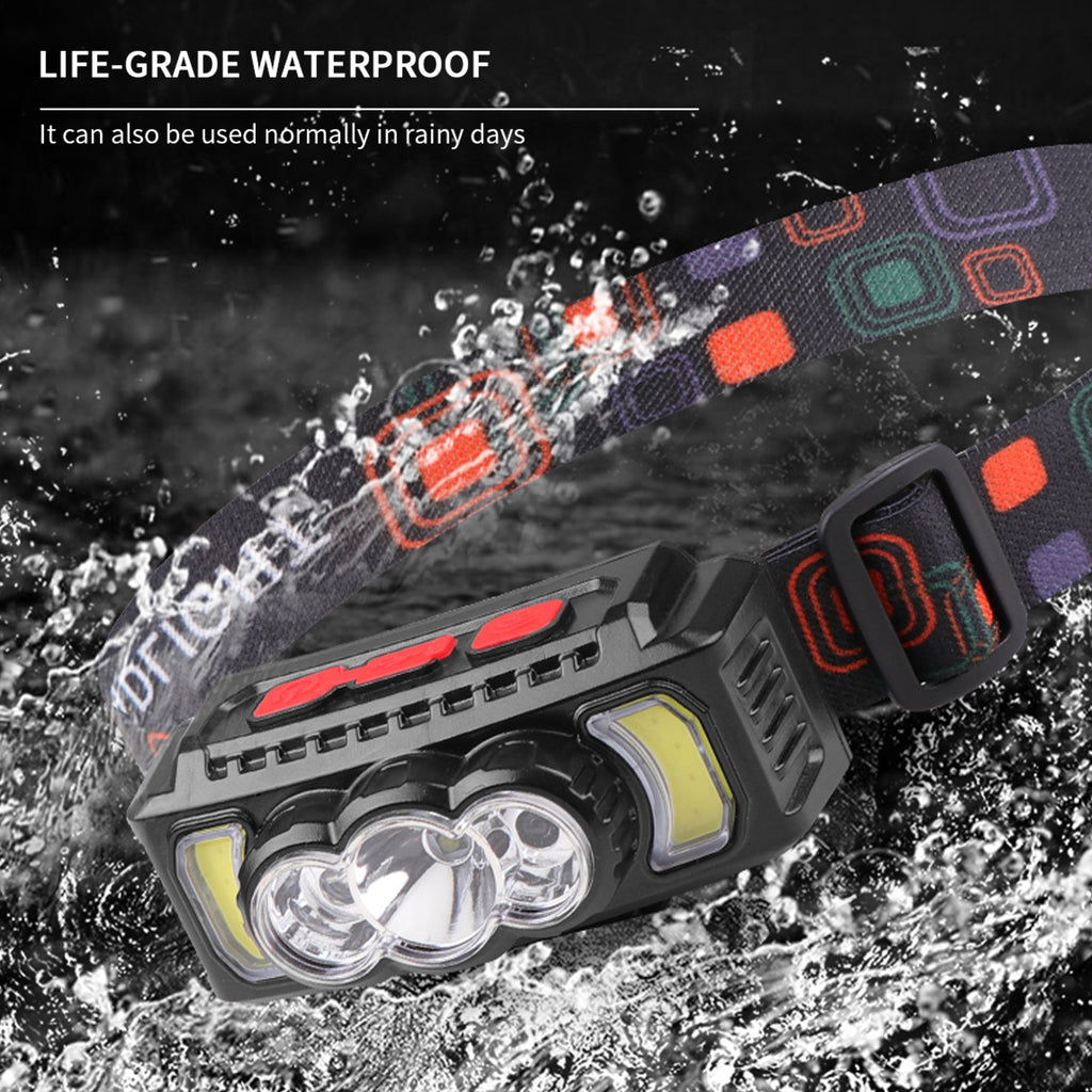 Powerful Led Headlight Ipx4 Waterproof Usb Charging Wave Sensor Power Display Strong Light Head Lamp power display