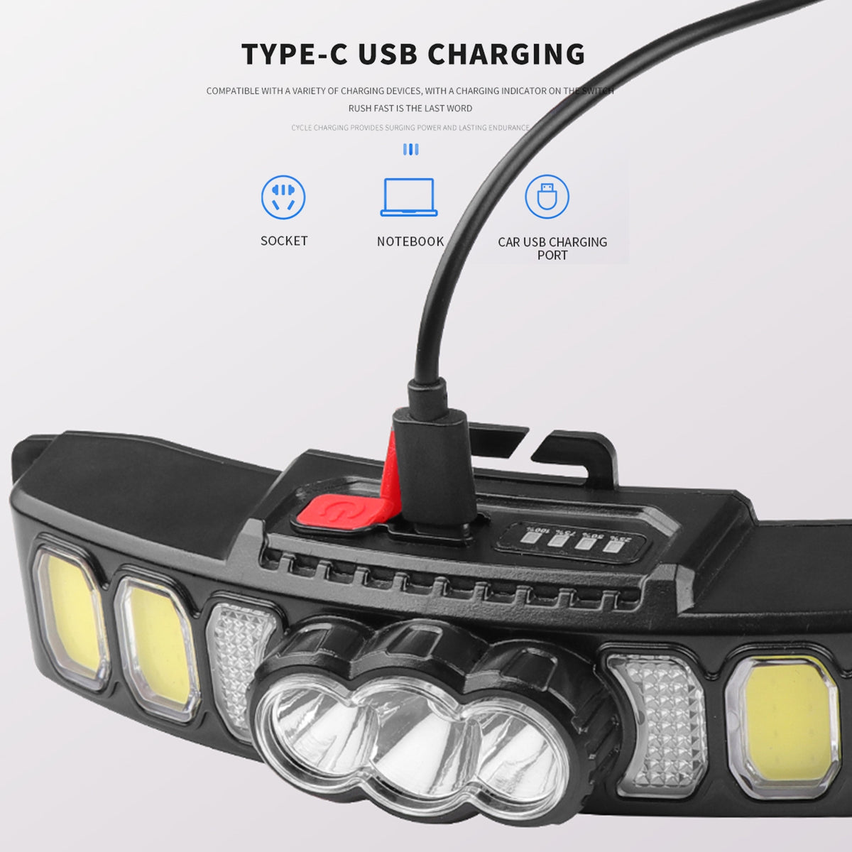 Powerful Led Headlight Usb Charging Wave Sensor Power Display Strong Light Head Lamp Flashlight Lantern light sensor