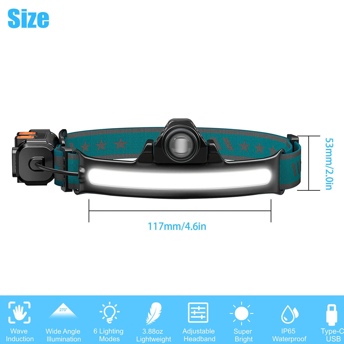 10W Zoomable COB LED Headlamp With Motion Sensor 6 Modes 270/90 Adjustable Angle USB Rechargeable Torch Headlight Flashlight Zoomable (sensing)